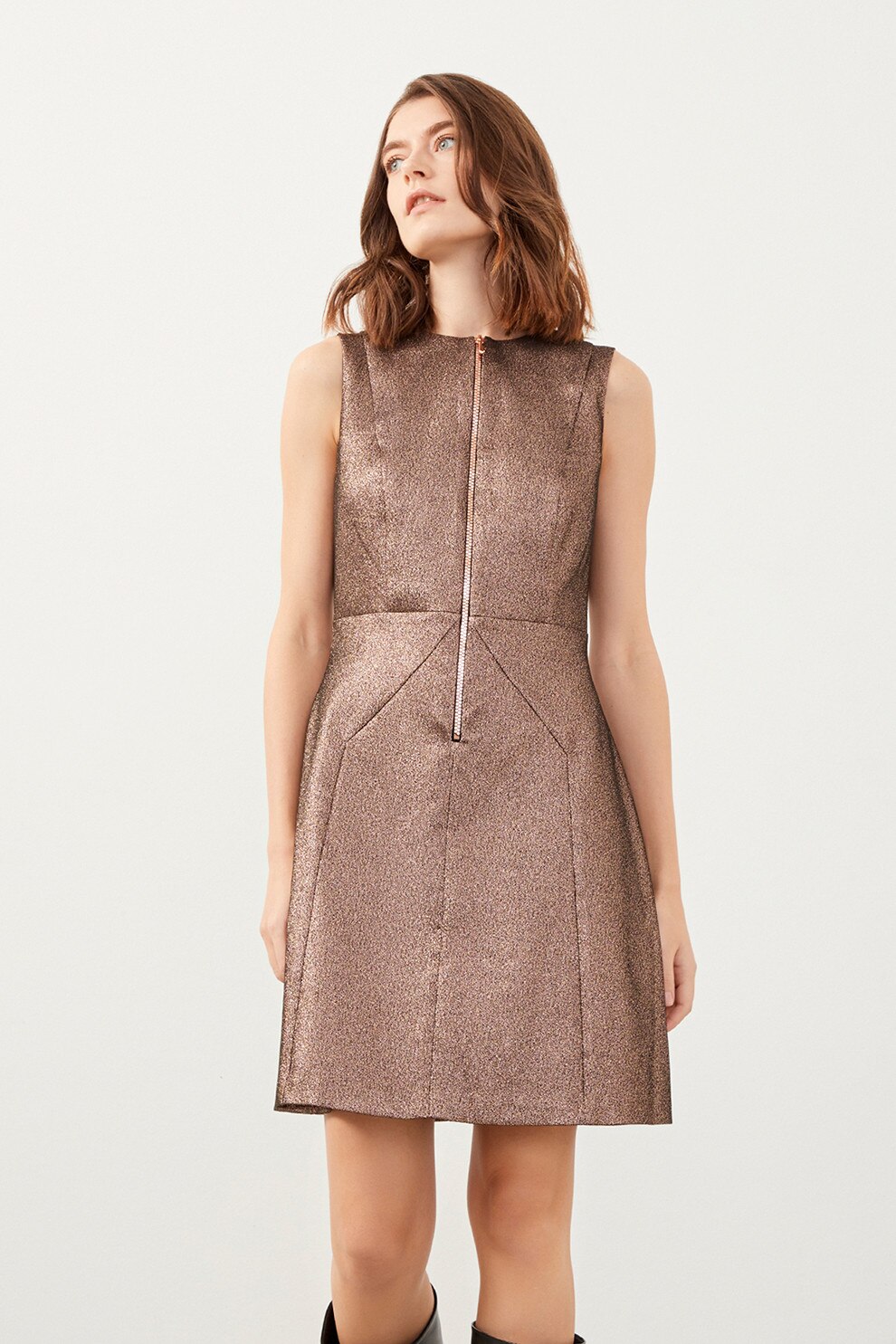Just Like You, Rochie cu croiala in A si aspect metalizat, Maro taupe, 40