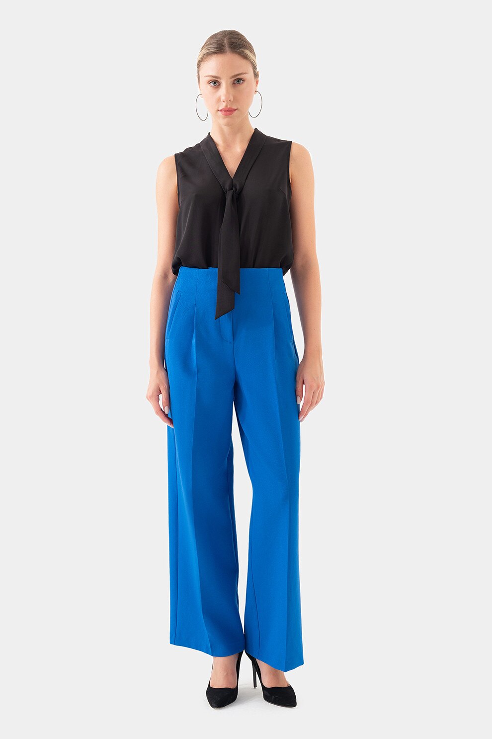 Just Like You, Pantaloni drepti crop cu pensa, Albastru royal, 40