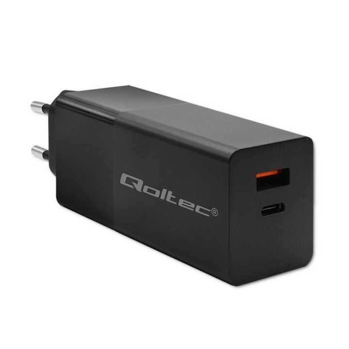 Incarcator Retea Qoltec 52382 PRO 1xUSB Type C 1xUSB A 100W 5-20V 1.5-5A PD Negru