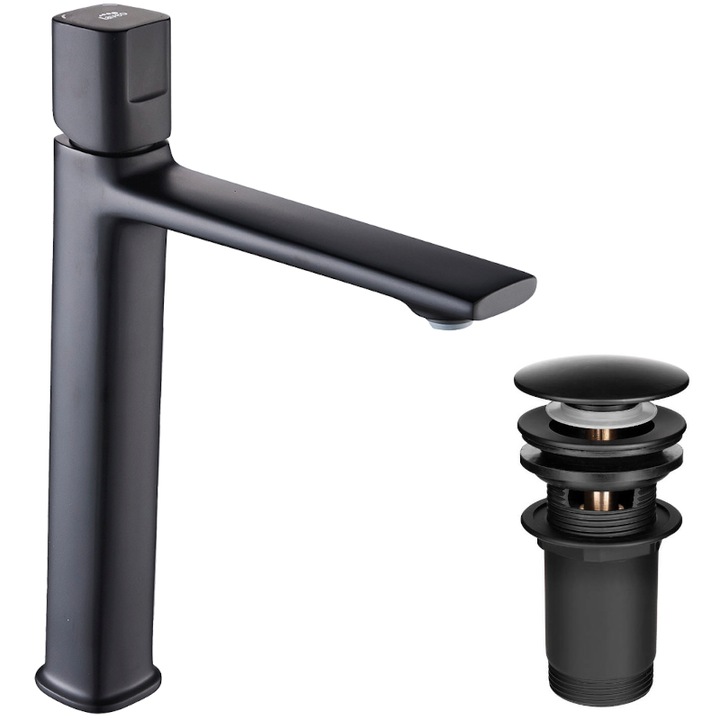 LAVEO Tores mosdócsaptelep, magas, fekete, NEOPERL perlátorral, 26,6 cm