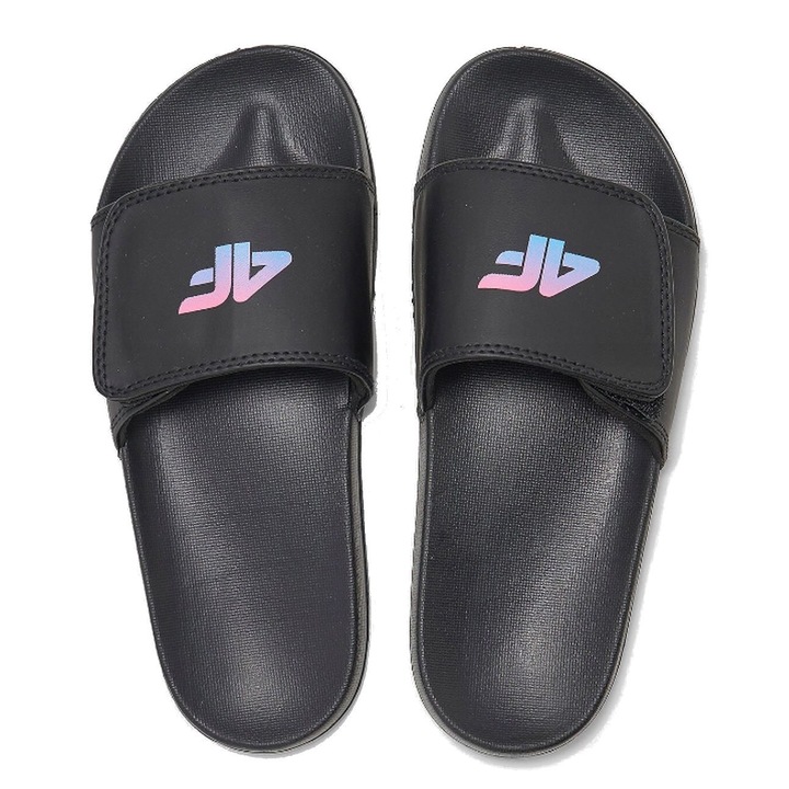 Papuci pentru copii 4F F013, spuma EVA, inchidere cu velcro, negru