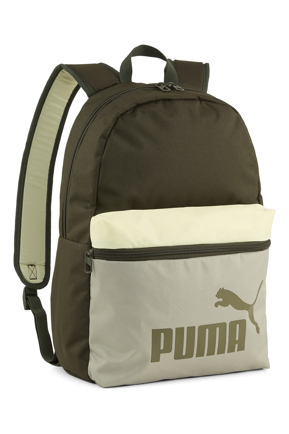 Puma, Rucsac cu logo - 22 L, verde militar inchis, Bej deschis
