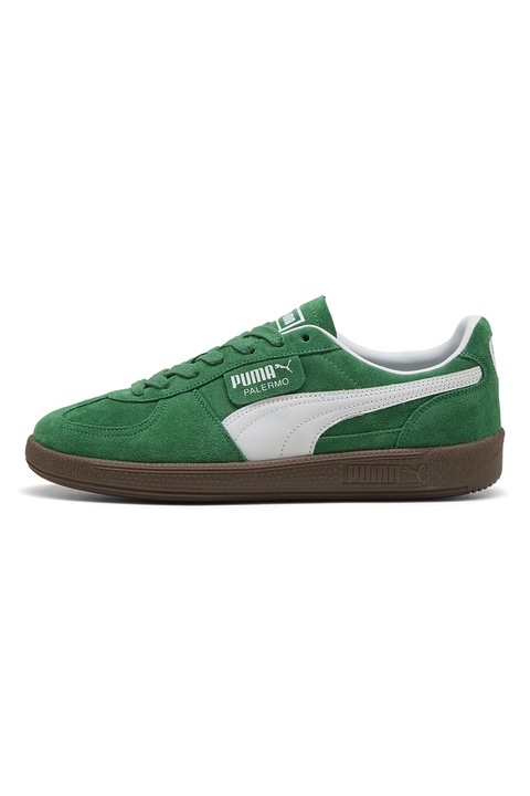 Puma, Pantofi sport Palermo de piele intoarsa si piele, Alb/Verde