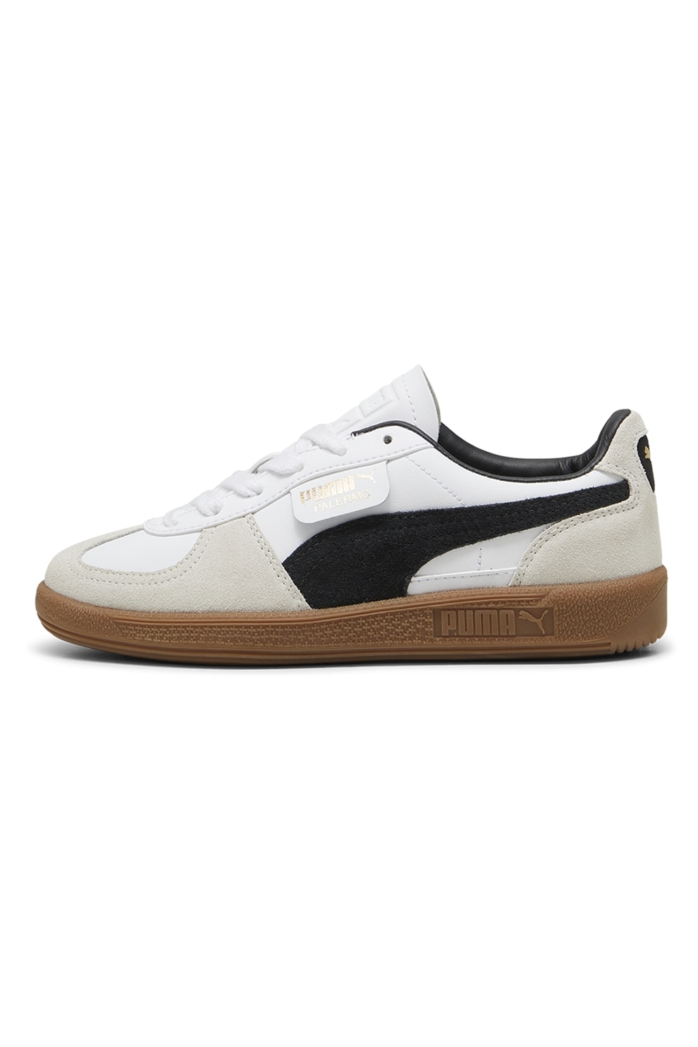 Puma, Pantofi sport Palermo de piele intoarsa si ecologica, Alb, Grej, 37 EU