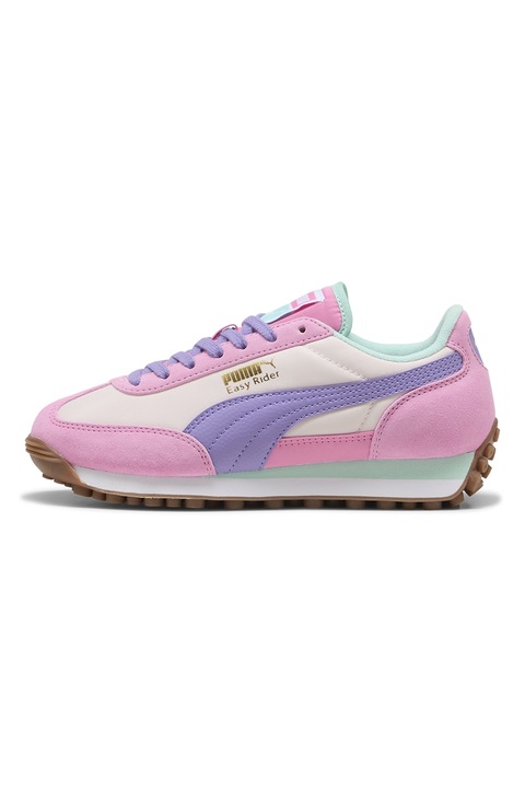 Puma, Pantofi sport Easy Rider de piele intoarsa si material textil, Maro nisip/Roz