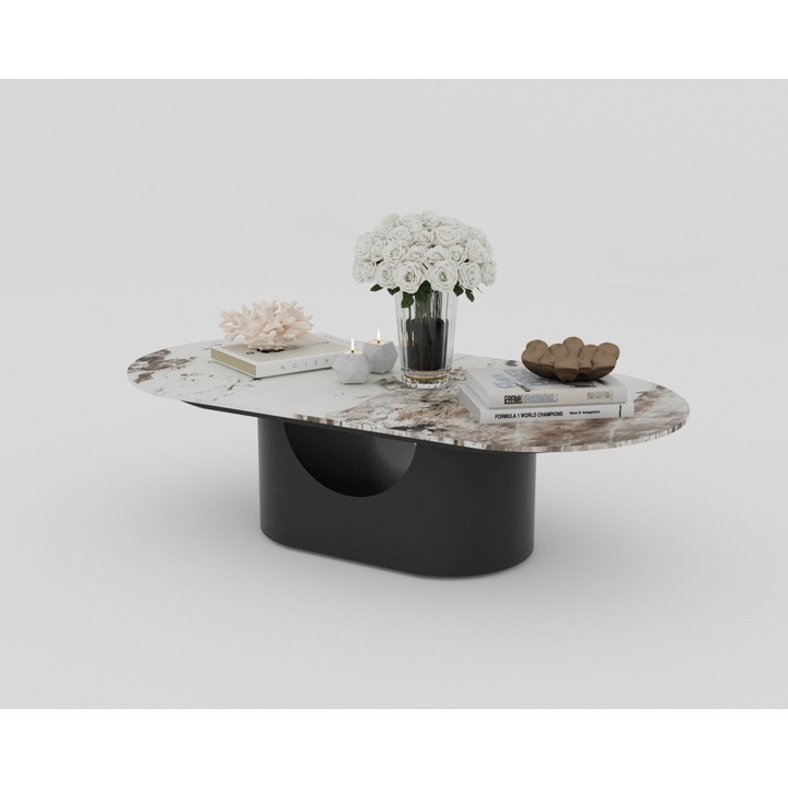 Masa Cafea White Label Berlin, Alb, imitatie marmura, metal, 140x60x40 cm