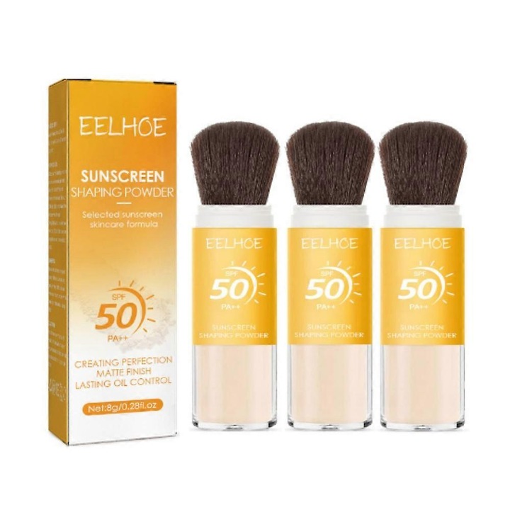 Set 3 Pudre de fixare cu protectie solara, EELHOE, SPF 50, Finisaj mat
