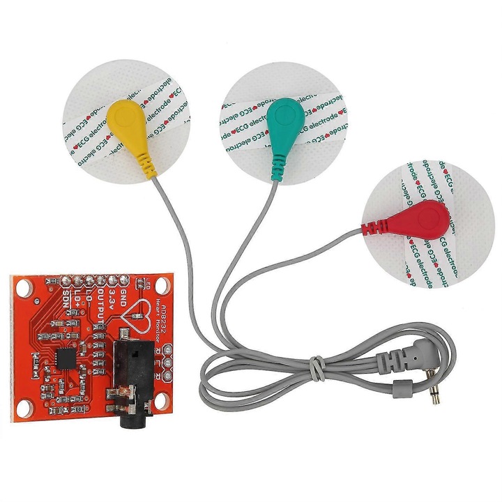 Kit senzor ECG AD8232, 3.3V, 1 modul, 3 patch-uri, fir electrod, Multicolor