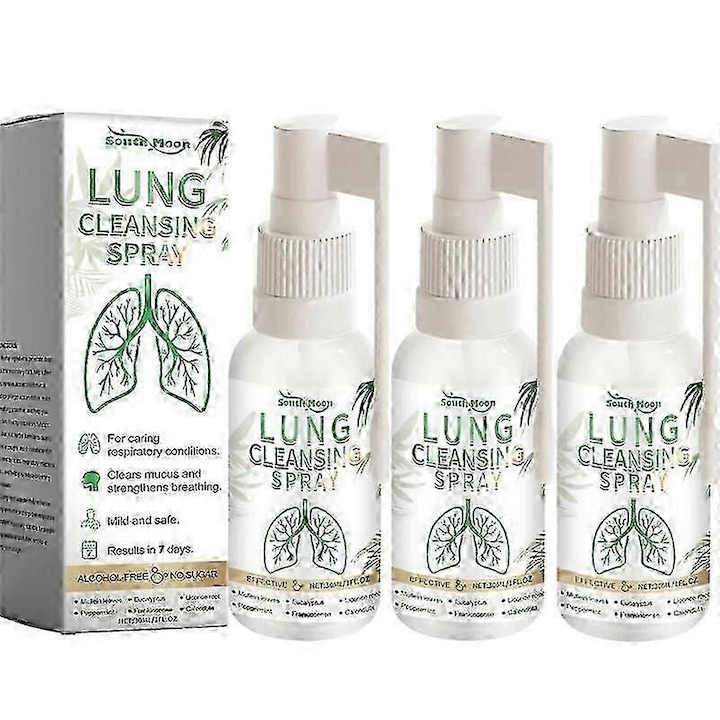 Spray din plante pentru curatarea plamanilor, set de 3 bucati, 30ml/bucata, fara hormoni, fara antibiotice