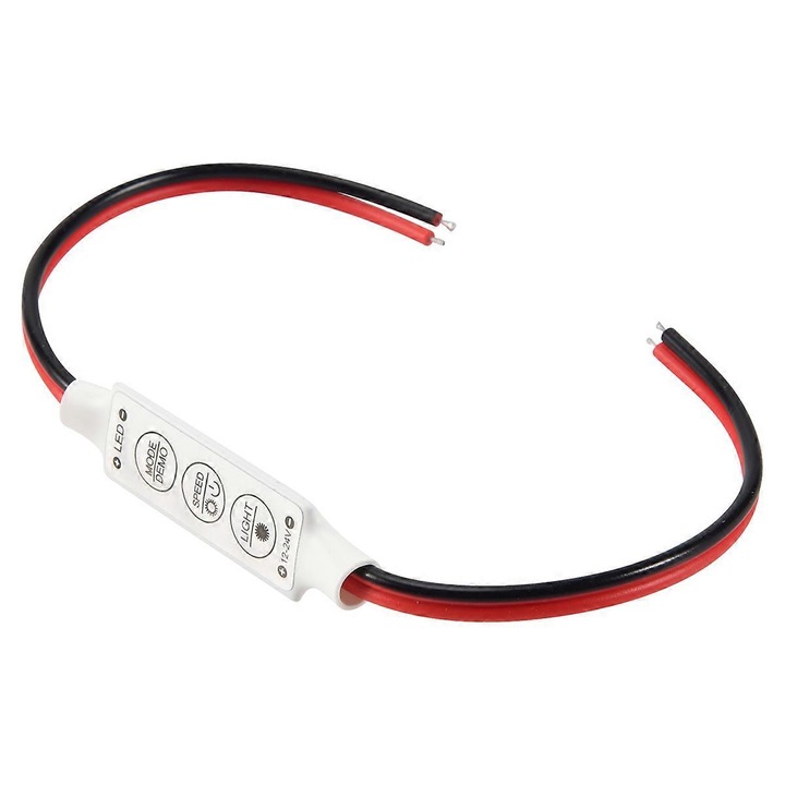 Dimmer LED 12A 12V-24V pentru benzi LED monocrome, alb, 34x12x5mm