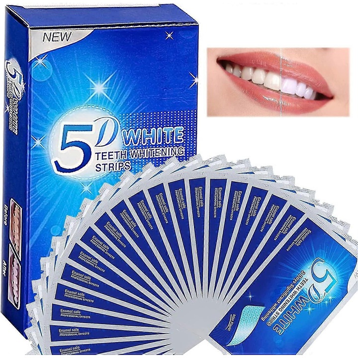 28 darabos fogfehérítő csík készlet, menta, 5D fehér