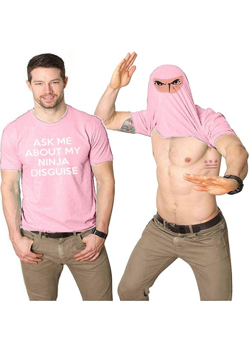 Férfi póló, humoros grafikus minta, rózsaszín, pamut, L INTL