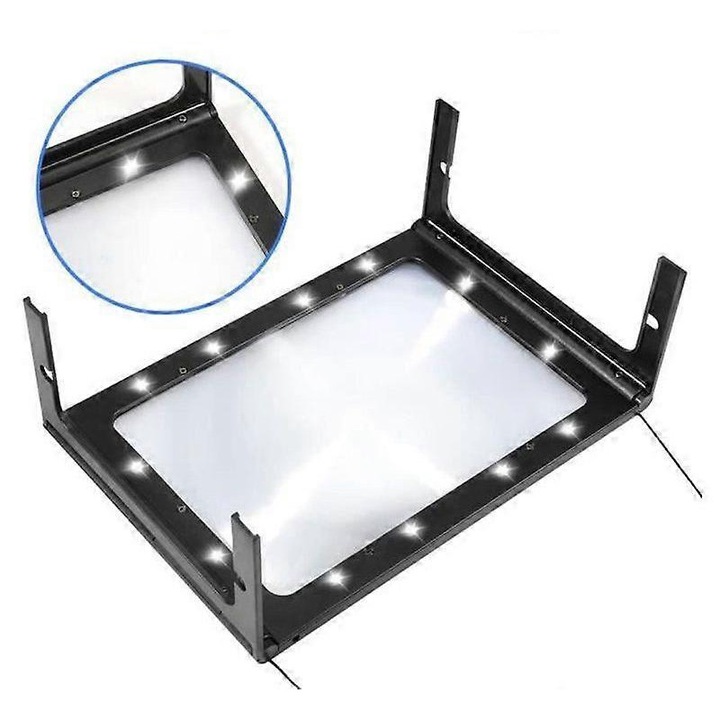 Лупа за четене за възрастни хора, LED, правоъгълно увеличение 25x, черно