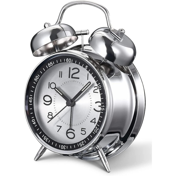 Vintage ébresztőóra hangos hangzással, 11,5x16x5cm, nem ketyeg, háttérvilágítással, egyszerű beállítás