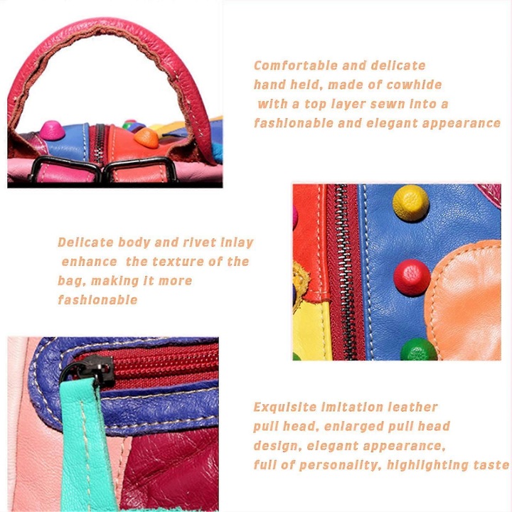 Rucsac fashion dama, multicolor, piele de vaca, 34x16x40cm, capacitate mare