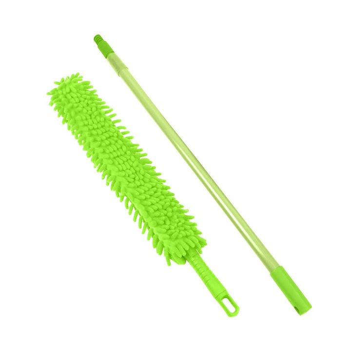Mop multifunctional retractabil, set duster pentru ventilatoare, curatare umeda si uscata, verde, 54x89cm