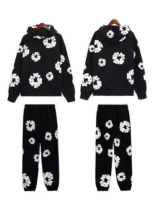 Costum dama, pantaloni sport imprimeu, poliester, set, Negru