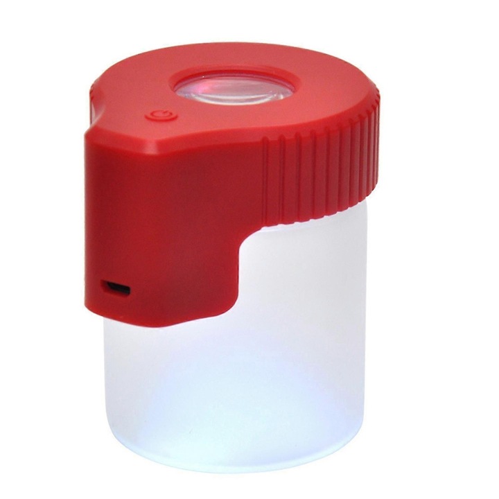 Borcanas sigilat din sticla cu iluminare LED, USB reincarcabil, diametru 6.5cm, inaltime 8.3cm