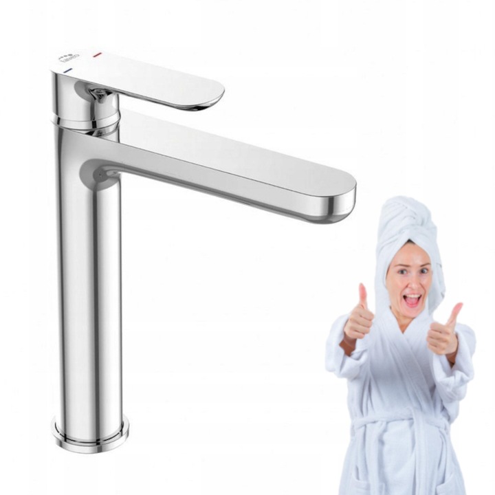 LAVEO TONDO mosógép csaptelep, magas, króm, QUORE kerámia fogantyúk, 248 mm