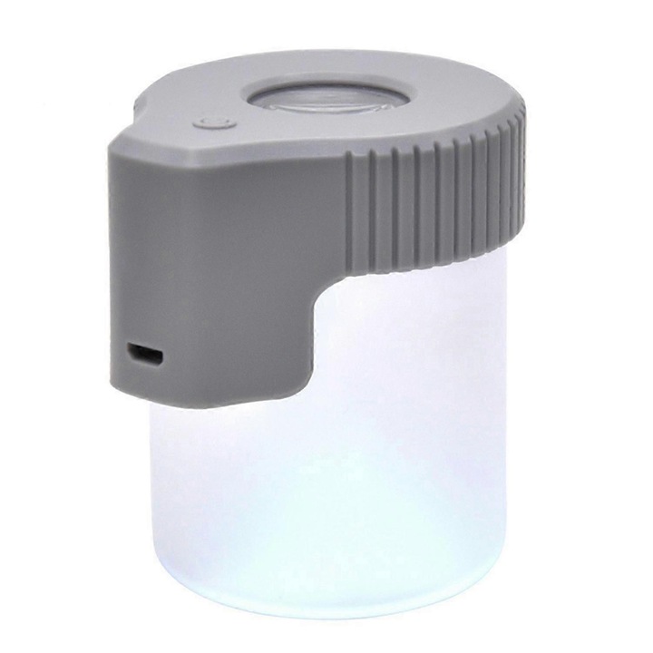 Borcan etans, Sticla cu LED, USB reincarcabil, 6.5 x 8.3 cm, Gri