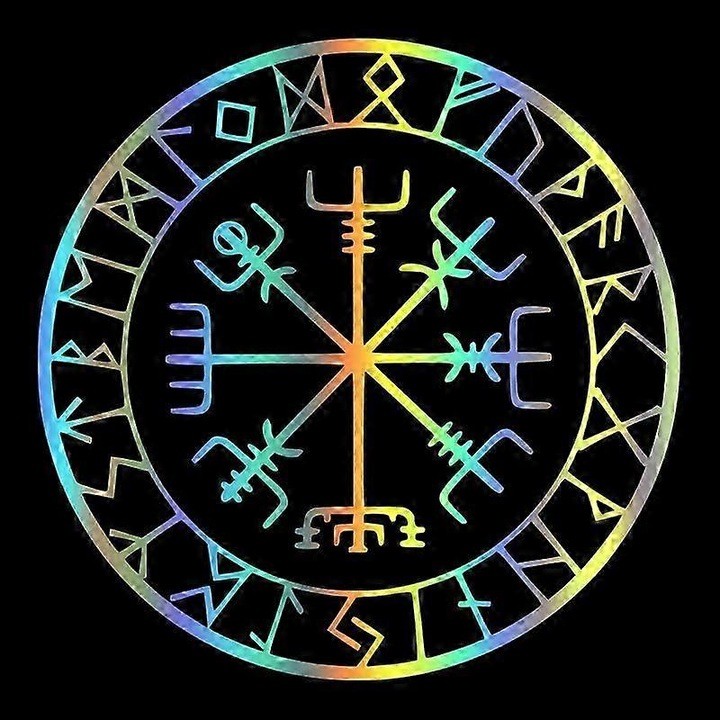 Sticker auto Runes Vegvisir Meval, decal reflectorizant, impermeabil, 20x20cm, set de autocolante