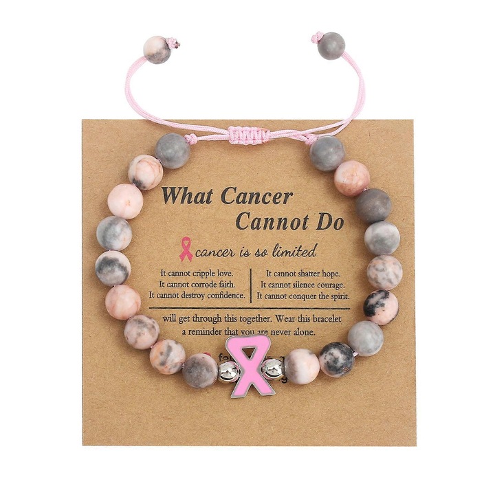 Bratara din pietre naturale cu panglica, roz, set pentru femei si fete