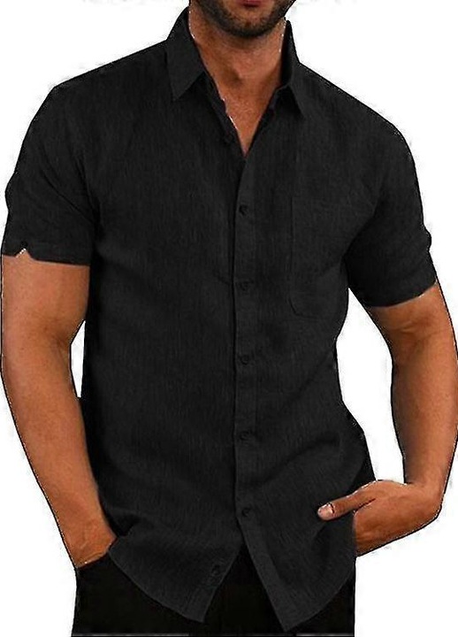 Férfi ing, hétköznapi, csíkos, textil anyag, rövid ujjú, Fekete