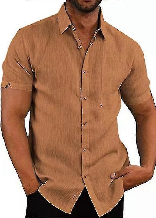 Férfi ing, hétköznapi, textil anyag, khaki, tavasz/nyár