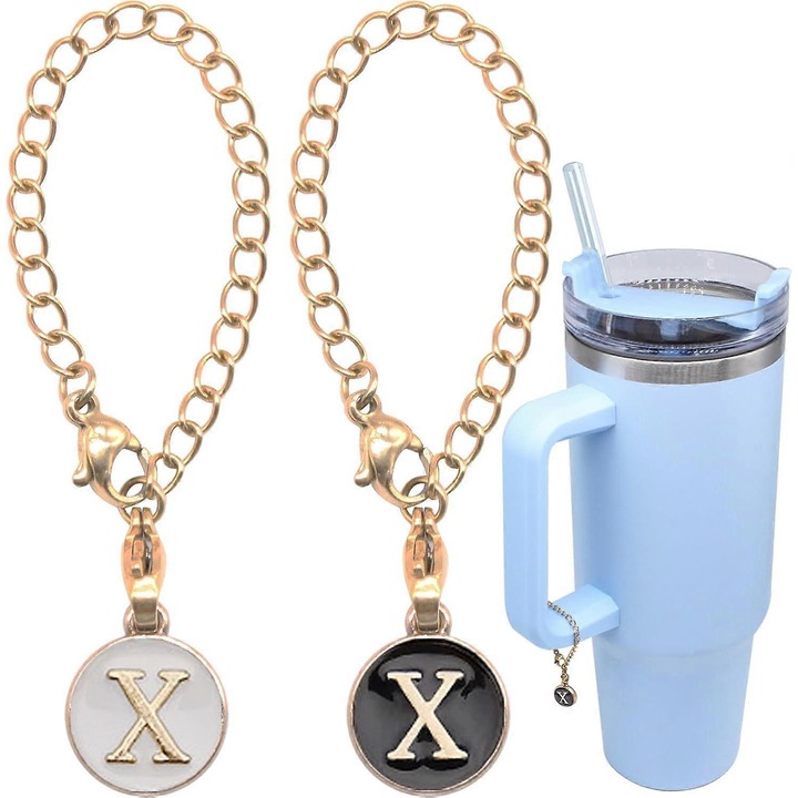 Csésze medál betű kiegészítők, 2 darabos szett, fekete-fehér, rozsdamentes acél