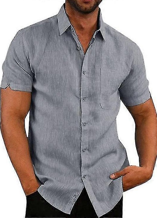 Férfi ing, hétköznapi, csíkos, textil anyag, rövid ujjú, Szürke