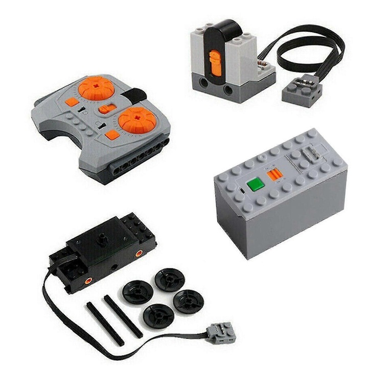 Set 4 piese telecomenzi Power Functions, motor tren, cutie baterii 9V, receptor IR, controler viteza IR