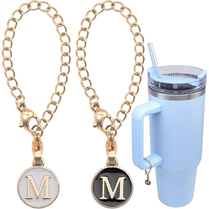 Bögréhez való betűs medál kiegészítők, 2 darabos szett, fekete-fehér, rozsdamentes acél, állítható