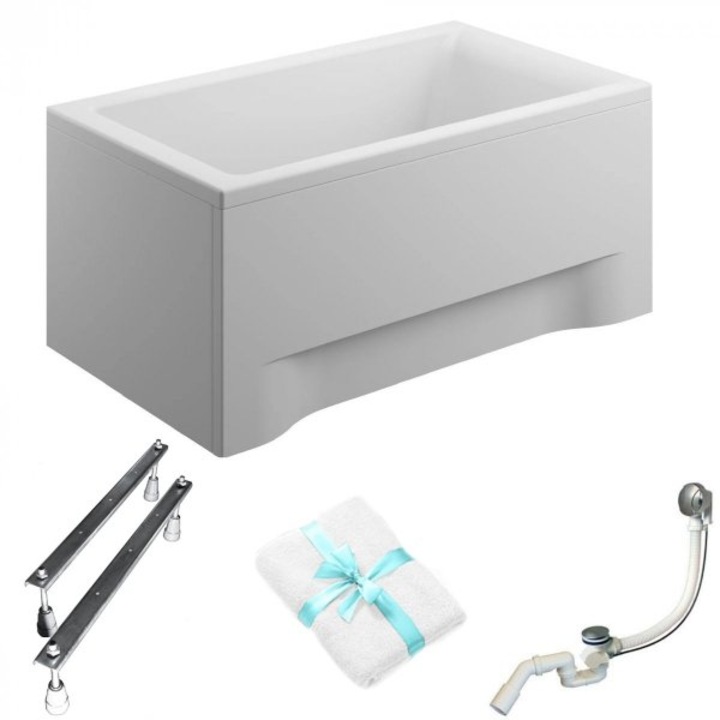 Cada dreptunghiulara Polimat, 100x70 cm, alb, cu sifon, accesorii incluse