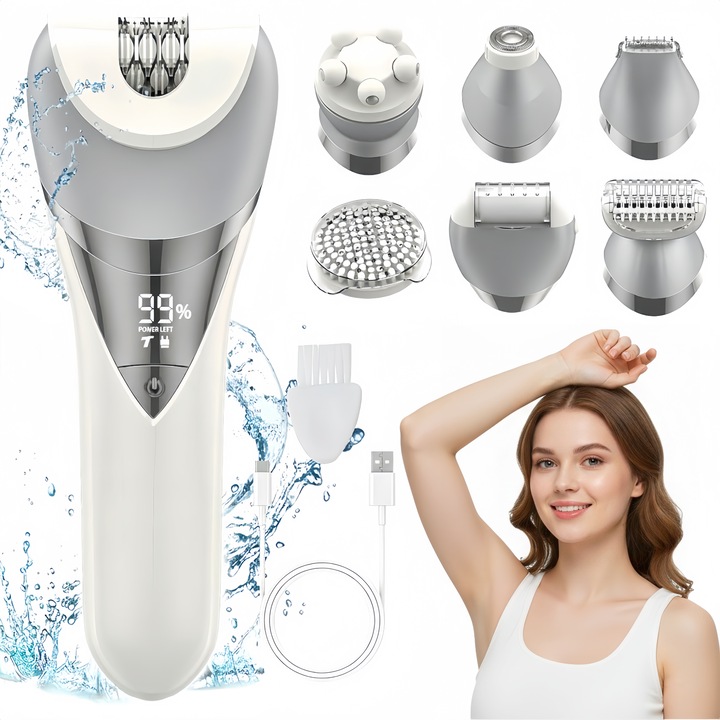 Мултифункционален електрически епилатор 7 в 1, комплект за грижа за жени, самобръсначка за лице и тяло, без скубане, LED дисплей, безжичен, водоустойчив IPX7, лесен за почистване, ергономичен дизайн, за всички типове кожа