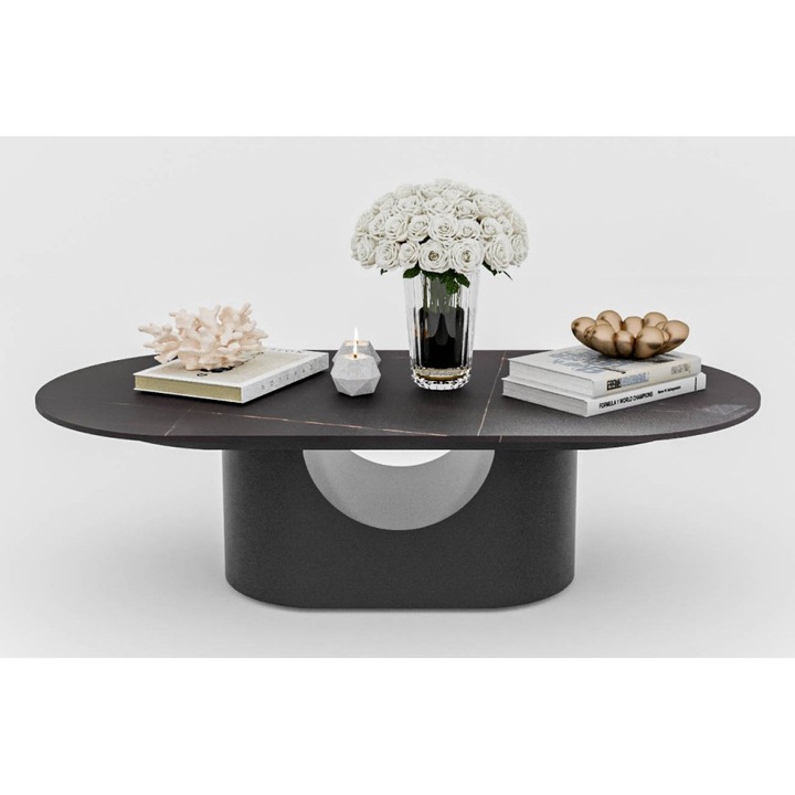 Masa Cafea White Label, ovală, negru, 140x60x40 cm
