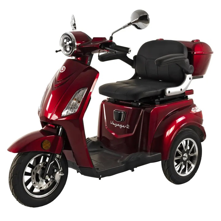 Triciclu Electric Rotakt Voyager 2, putere 1000W, viteza 25 km/h, autonomie 45 km, baterie plumb-acid 60V/20Ah, greutate admisa 251kg, fara permis, culoare rosu