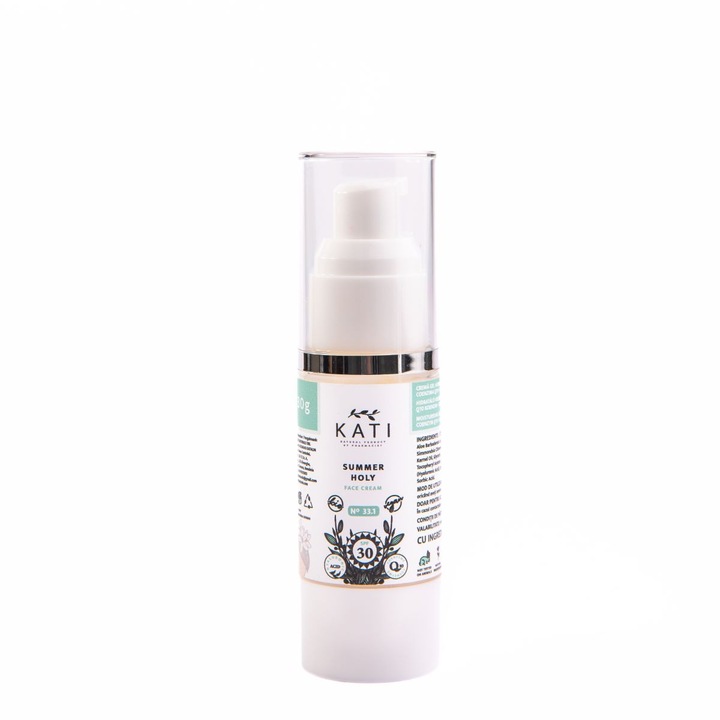 Crema Hidratanta fata SPF 30, fara Parfum, 100% Natural, BIO, Summer Holy 30 g, KATI Naturals
