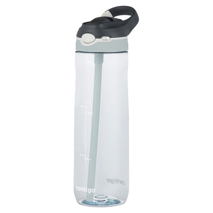 Sticla de apa, Contigo, Ashland, 720 ml, 100% etansa, cu sistem de cioc automat, transparenta, setul include: sticla, capac suplimentar, material: tritan, fara BPA, lavabila in masina de spalat vase, utilizare convenabila cu o singura mana, rezistenta rid