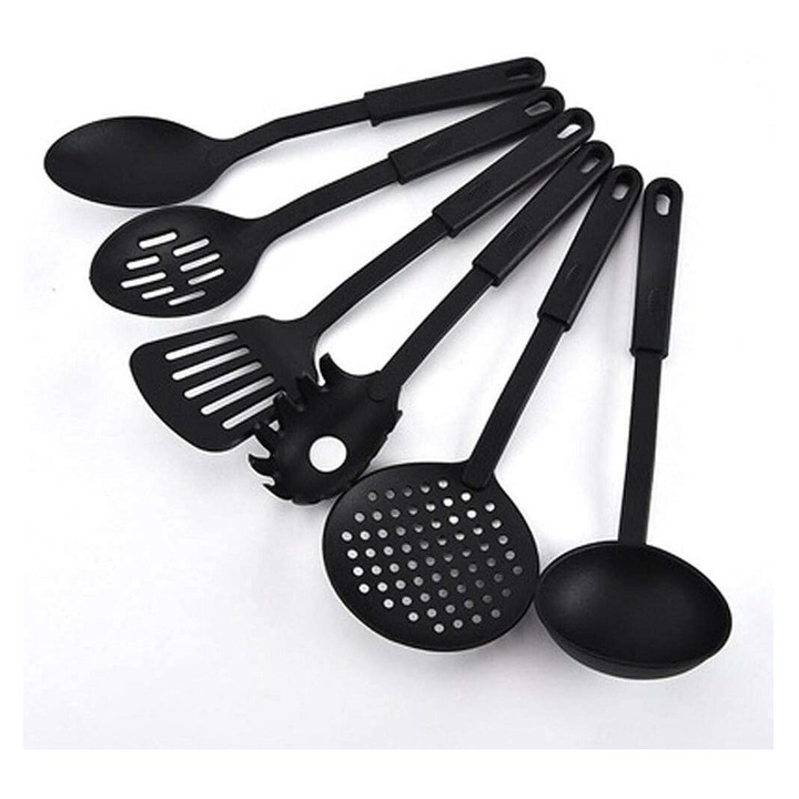 Set 6 ustensile bucatarie, teflon, negru, 30 cm