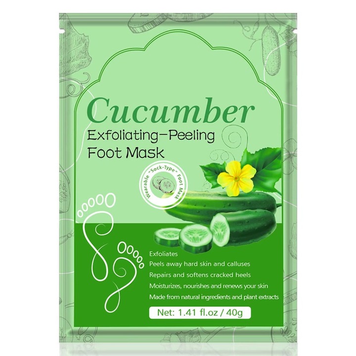 Sosete Exfoliante cu Extract de Castravete pentru Picioare si Calcaie Fine