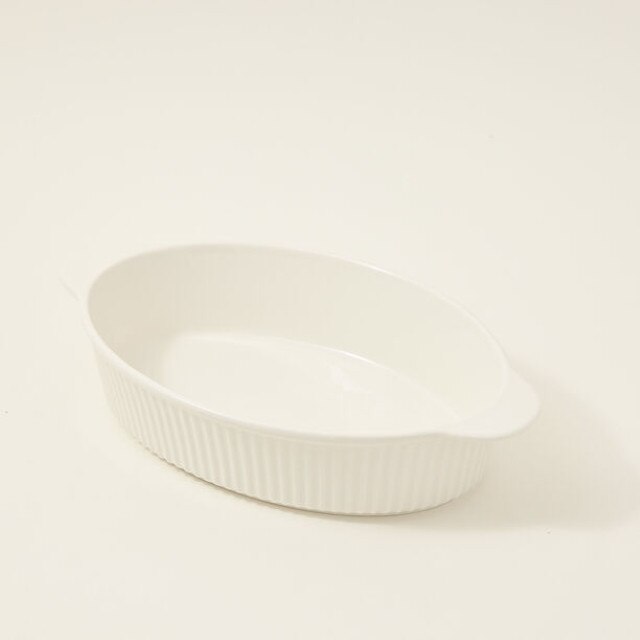 Tava Ovala si Baza, Ceramica si Lemn, 21, 5x6cm, Alb - eMAG.ro