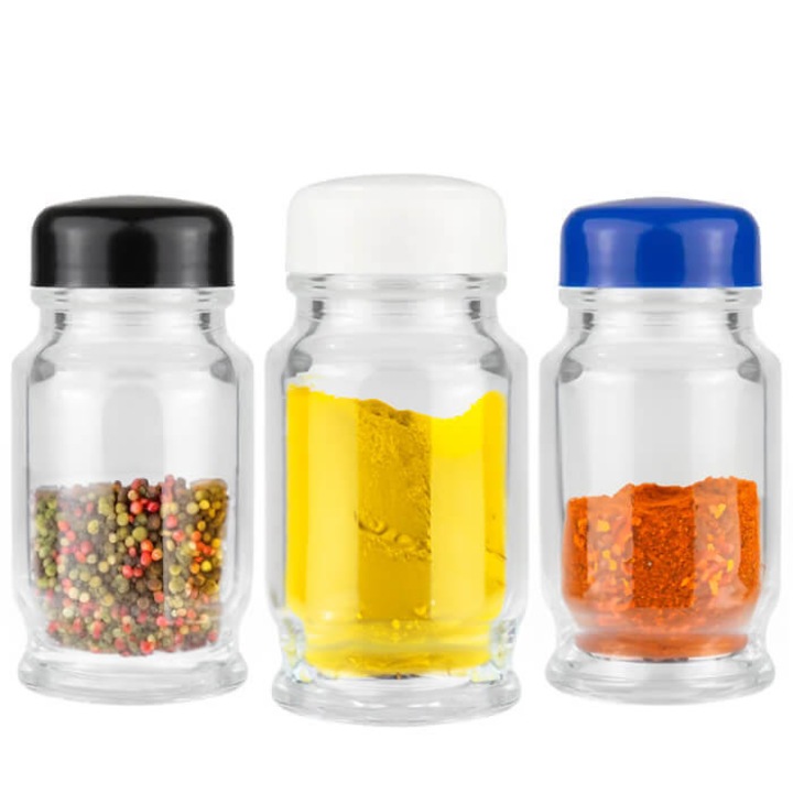 Set 50 borcane Bimberek 50ml cu capac plastic, in culori variate, 9cm inaltime