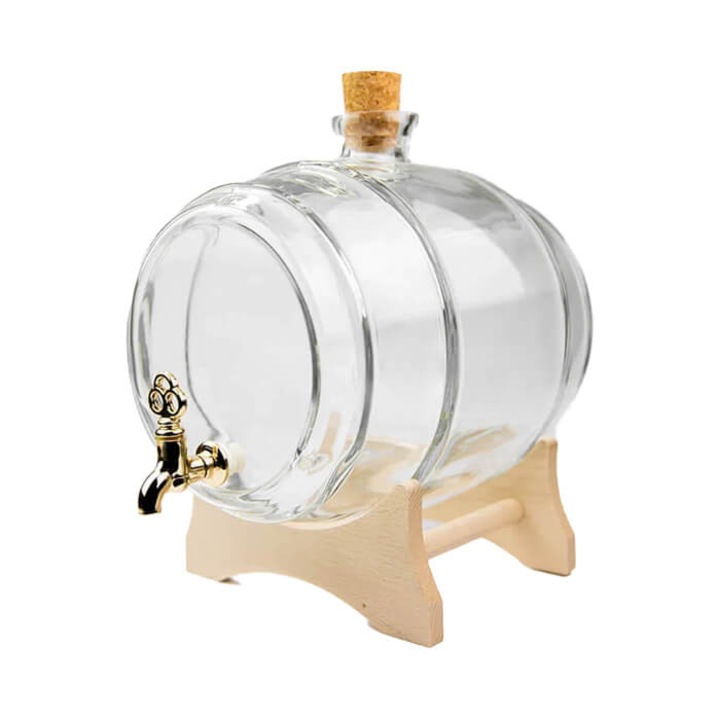 Butoi sticla 2L Bimberek, cu suport din lemn, transparent, 220x150mm