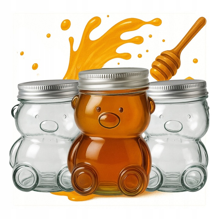 24 darab 80 ml-es üveg méztartó mackó alakú üveg kupakkal