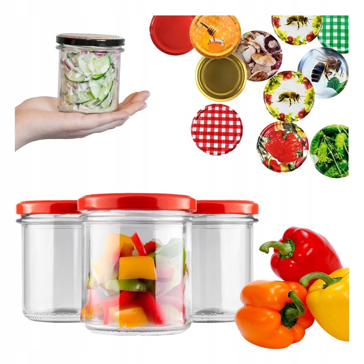 Set 15 borcane 350ml cu capac, Bimberek, sticla, rezistente la temperaturi ridicate, 9,6x7,7cm