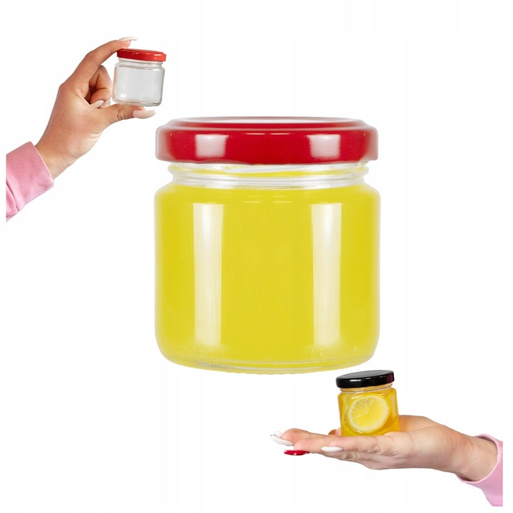 Set 50 Borcane sticlă, Bimberek, 100 ml, Capac metalic, Pentru condimente, gemuri, miere, lumânări, obiecte mici