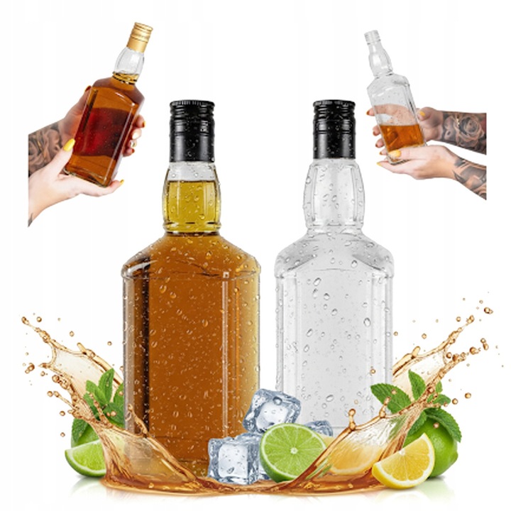 Set 10 Sticle Bimberek 500ml pentru Whisky, Brandy, Burbon, 22,2x6,5cm, multicolor