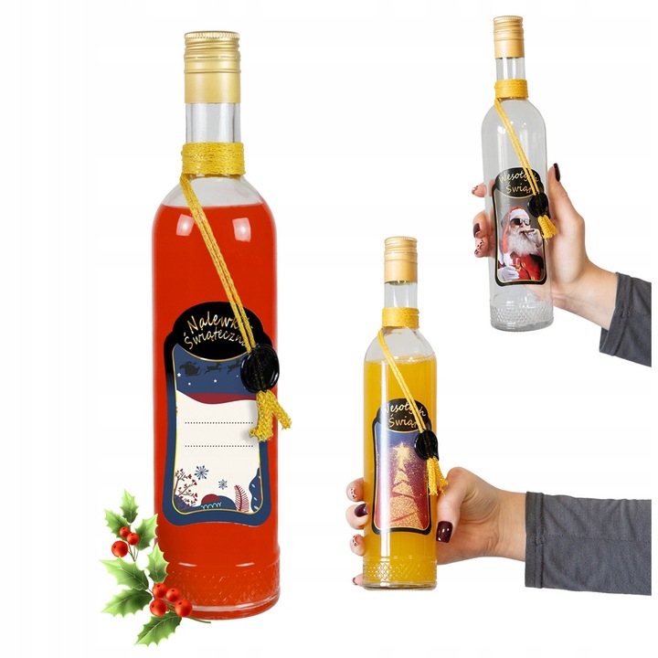 10 darabos Bimberek 500 ml-es kristálydíszes üvegkészlet Nalewki számára, prémium címkék, 30x6cm