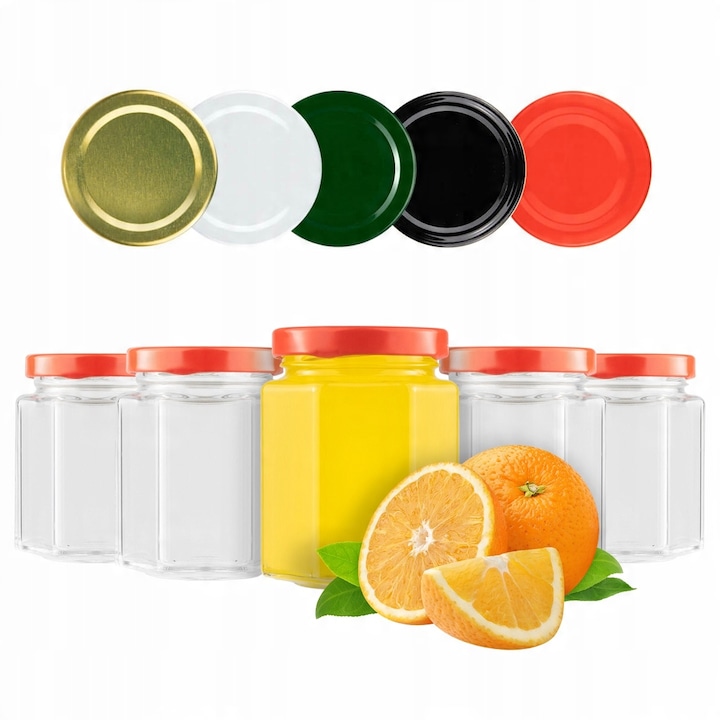 Set 5 Borcane, Bimberek, Sticla, Hexagonal, 200 ml, Multicolor