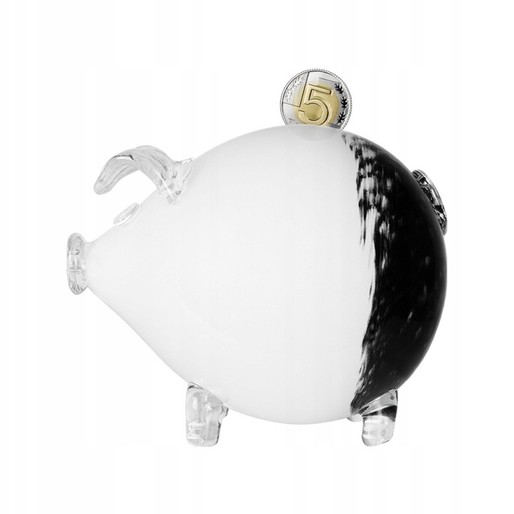 Pusculita mare din sticla Bimberek, alb-negru, design modern, 16x18cm, cadou ideal pentru sarbatori